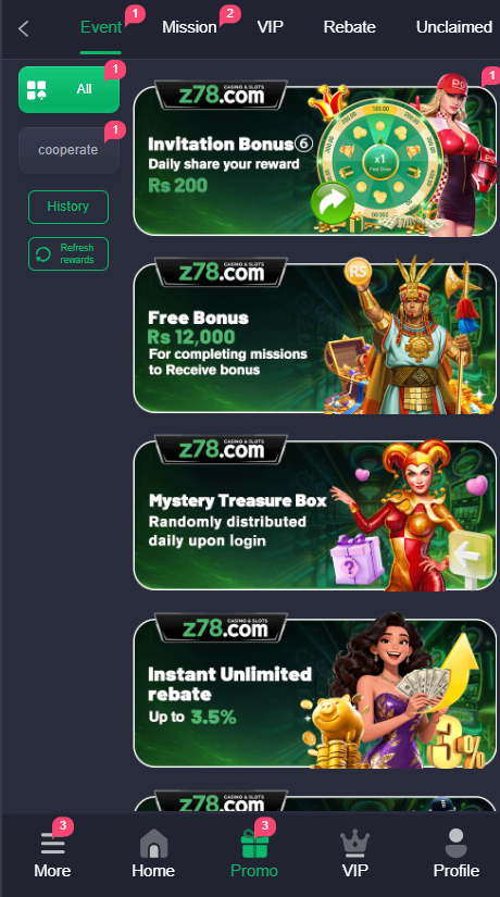Z78 game app rewards and bonuses