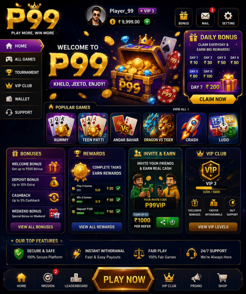 P99 game app rewards and bonuses